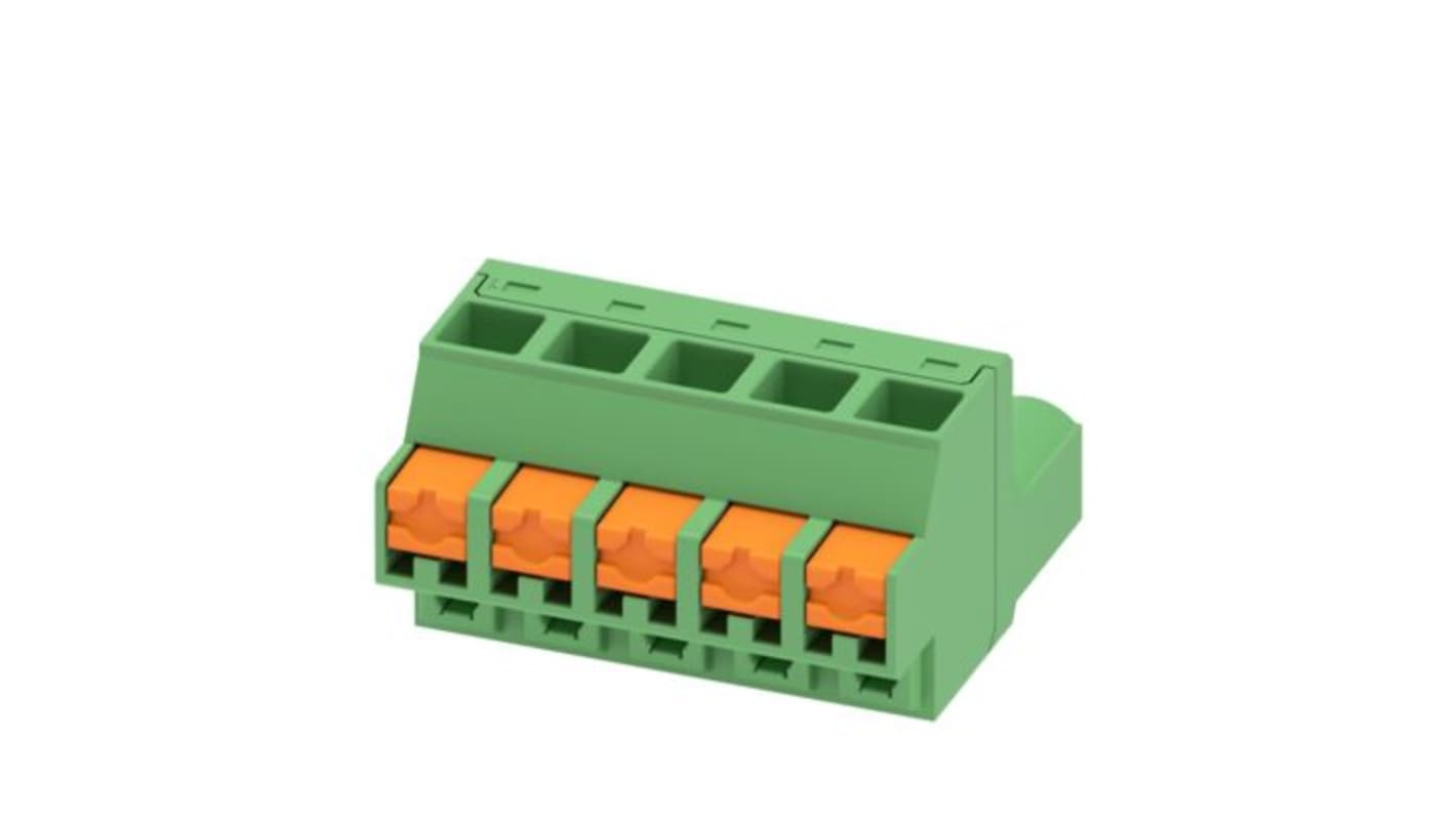 Phoenix Contact, 5.08mm Pitch, 5/..-ST, FKCOW 2, 5 Way, , Pluggable Terminal Block, Plug, PCB Mount, Push In Spring