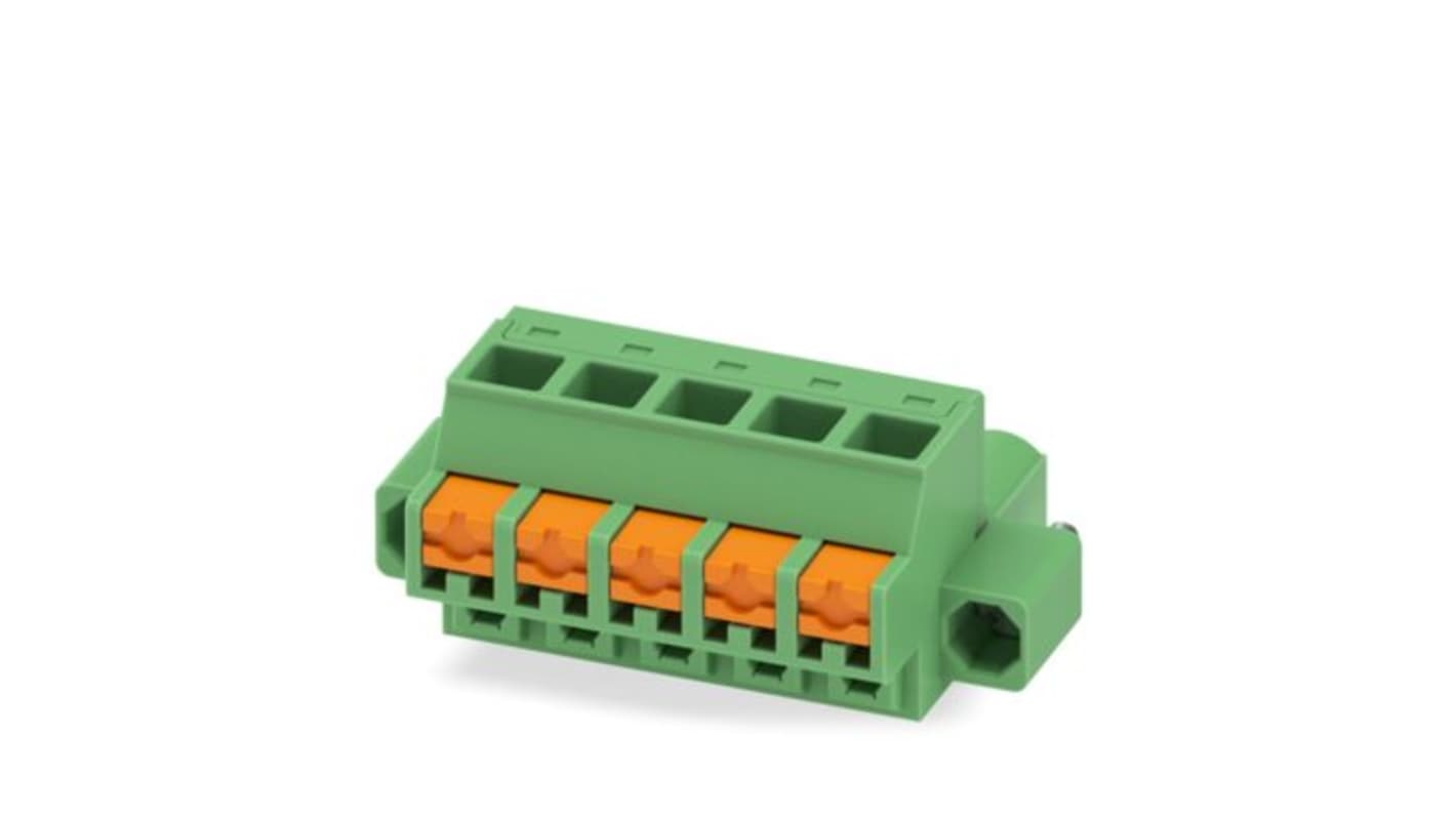 Phoenix Contact, 5.08mm Pitch, 5/..-STF, FKCOW 2, 5 Way, , Pluggable Terminal Block, Plug, Screw Mount, Push In Spring