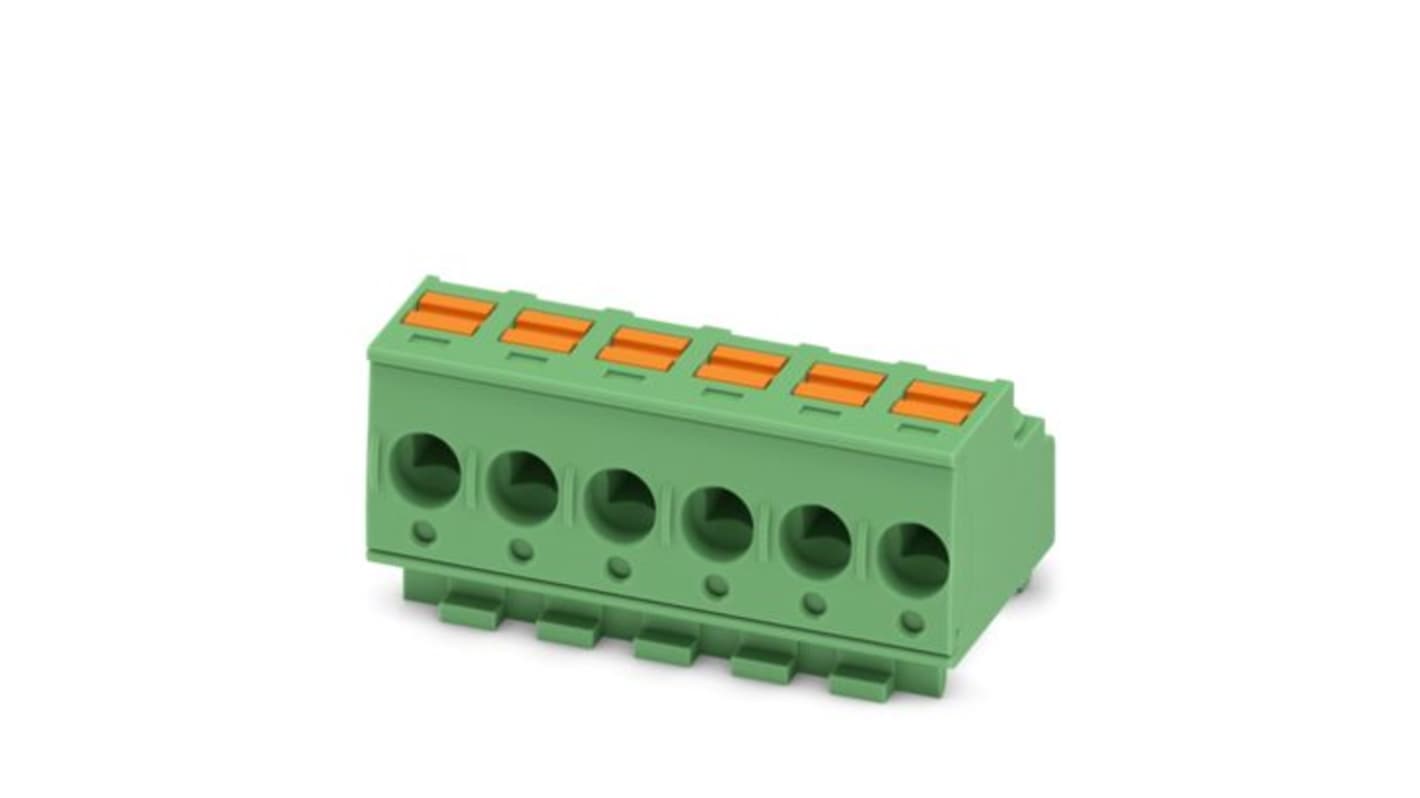 Phoenix Contact, 5mm Pitch, PTS, 6 Way, , Pluggable Terminal Block, Plug, PCB Mount, Push In Spring Termination, 1848574