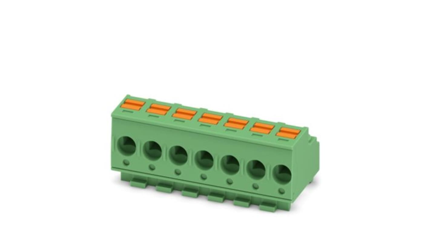 Phoenix Contact, 5mm Pitch, PTS, 7 Way, , Pluggable Terminal Block, Plug, PCB Mount, Push In Spring Termination, 1848587