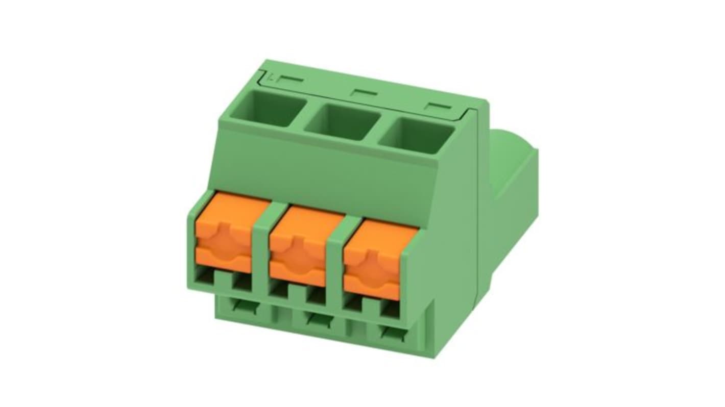 Phoenix Contact, 5.08mm Pitch, 5/..-ST, FKCOW 2, 3 Way, , Pluggable Terminal Block, Plug, PCB Mount, Push In Spring
