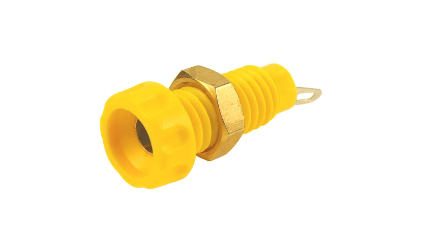 RS PRO Yellow Female Banana Connectors, 4 mm Connector, Screw Termination, 10A, 60V dc, Nickel Plating