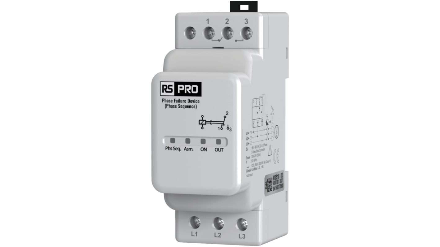 RS PRO Phase, Voltage Monitoring Relay, Three Phase, CO, DIN Rail