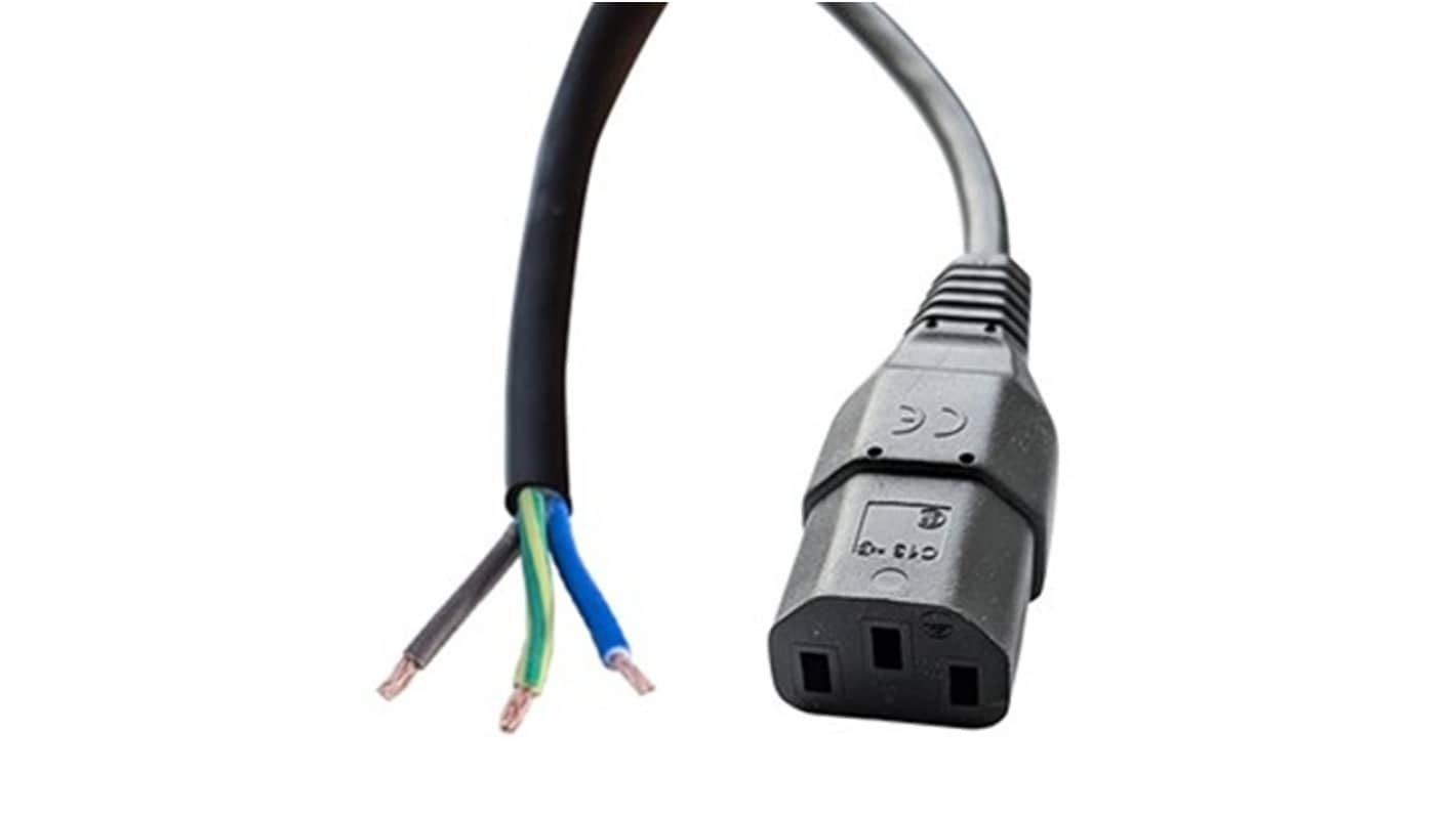RS PRO Straight Unterminated Straight IEC C13 Plug Power Cord, 5m