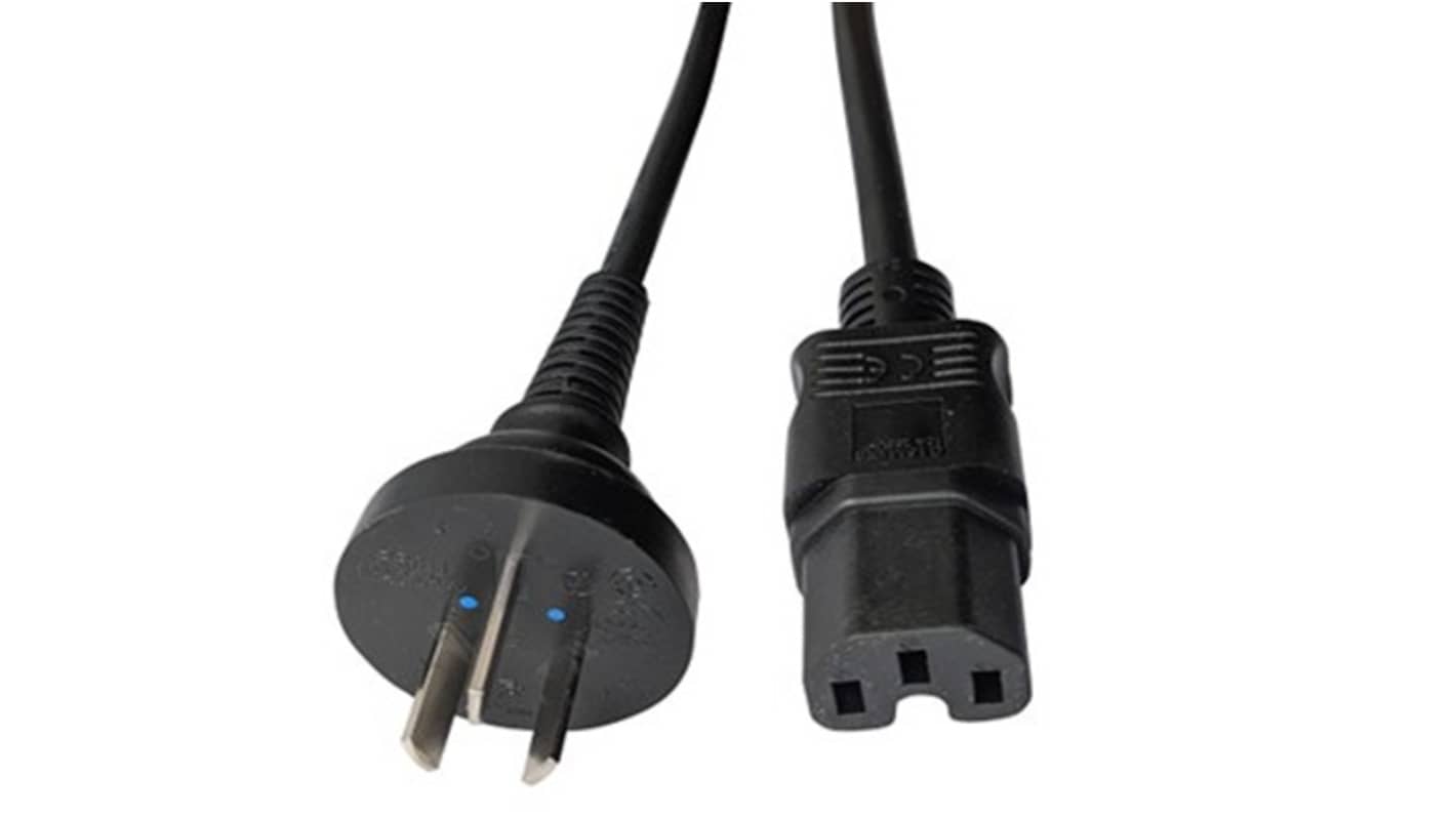 RS PRO Straight IEC C15 Socket to Straight PRC/3 Plug Power Cord, 2.5m
