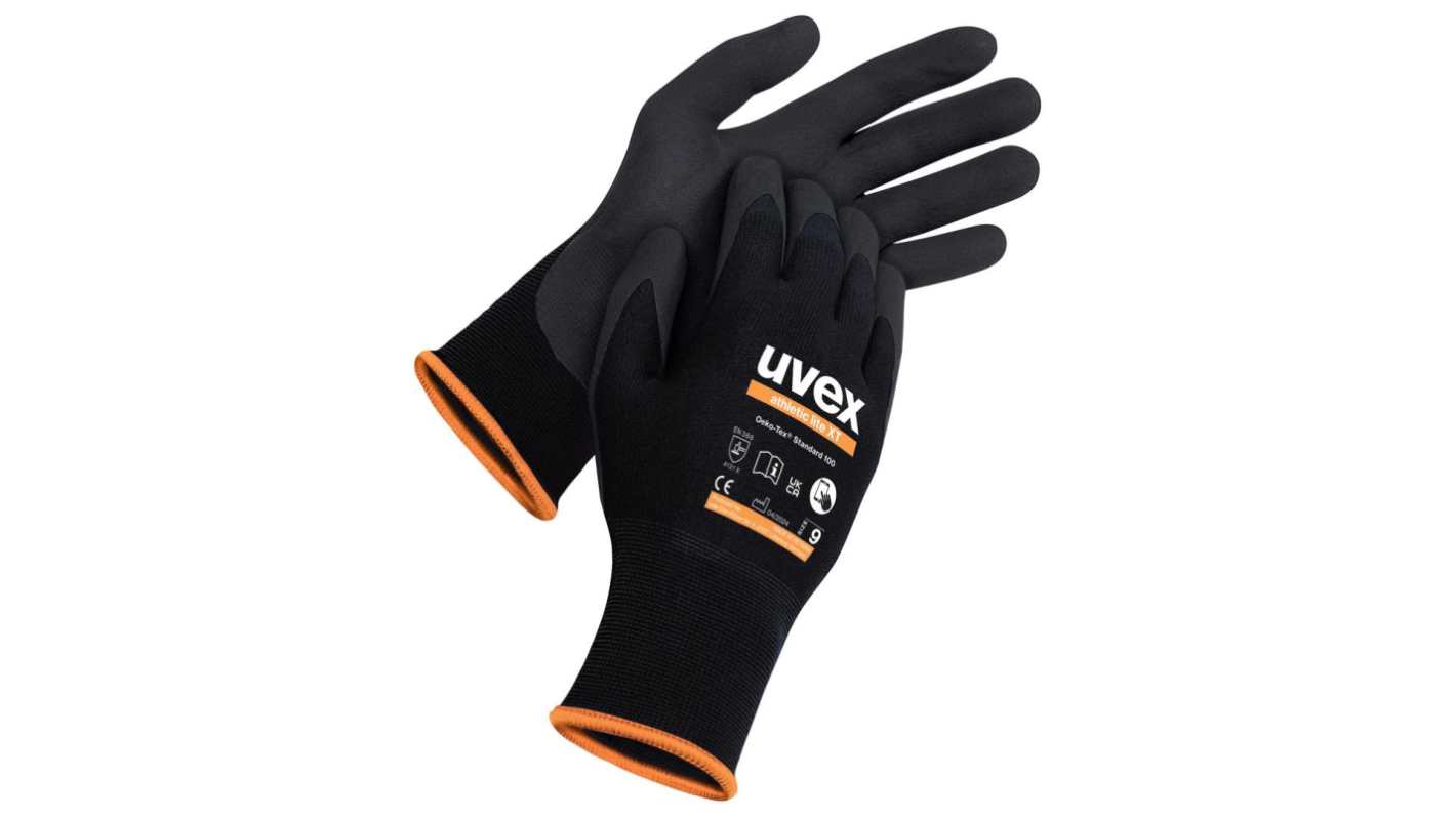 uvex athletic lite xt Black Elastane, Polyamide Breathable Work Gloves, Size 11, Micro-NBR Foam Coating