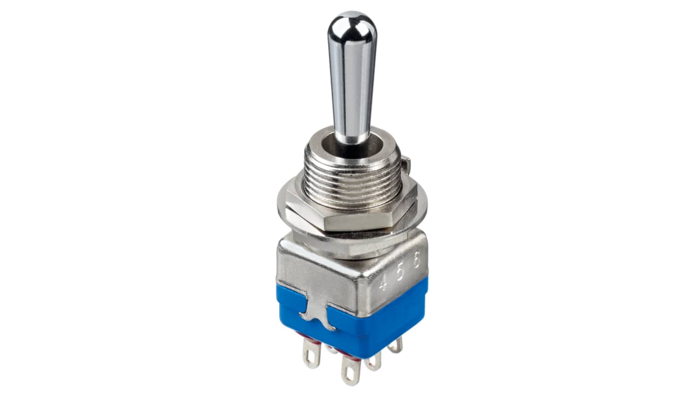APEM Toggle Switch, Panel Mount, On-On-Momentary, DPST, Solder Lug Terminal, 30V dc