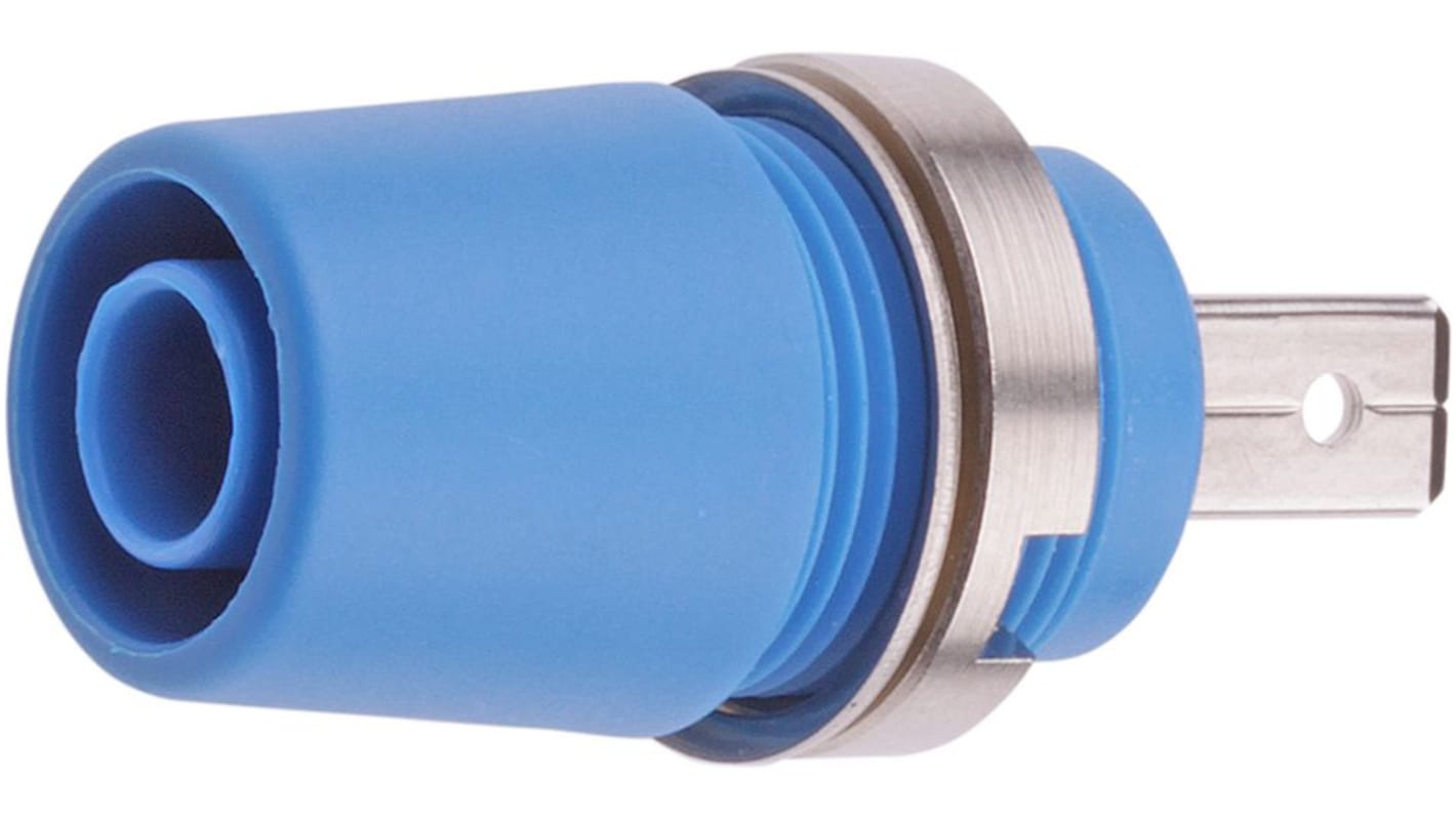 Staubli Blue Socket Banana Socket, 4 mm Connector, M4 Thread Termination, 20A, 1kV, Nickel Plating