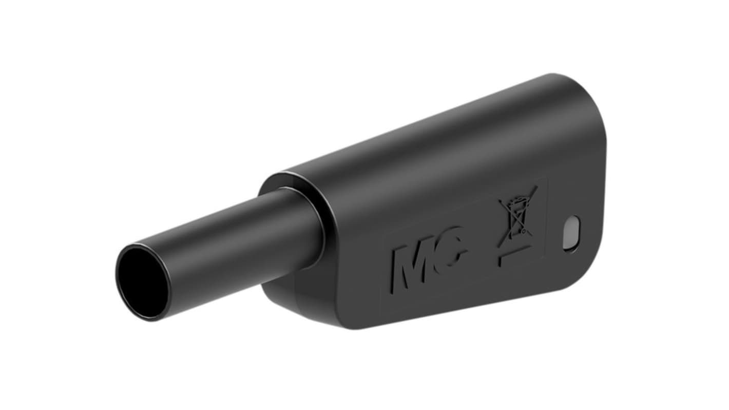 Staubli Black Plug Banana Plug, 4 mm Connector, Solder Termination, 32A, 600 → 1000V, Nickel Plating