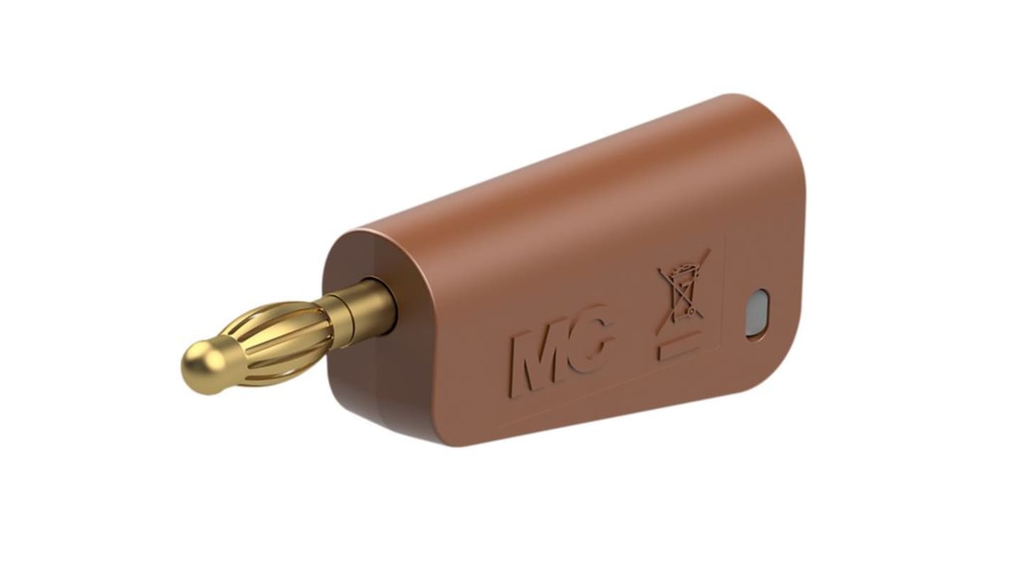 Staubli Brown Plug Banana Plug, 4 mm Connector, Solder Termination, 32A, 30 → 60V, Gold Plating