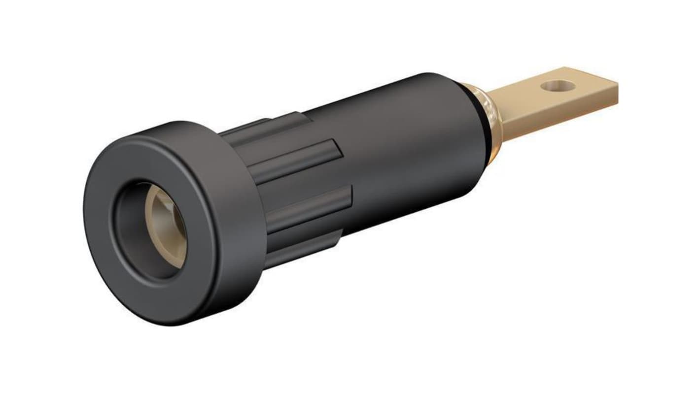 Staubli Black Socket Banana Socket, 4 mm Connector, Press Fit Termination, 10A, 30 → 60V, Gold Plating