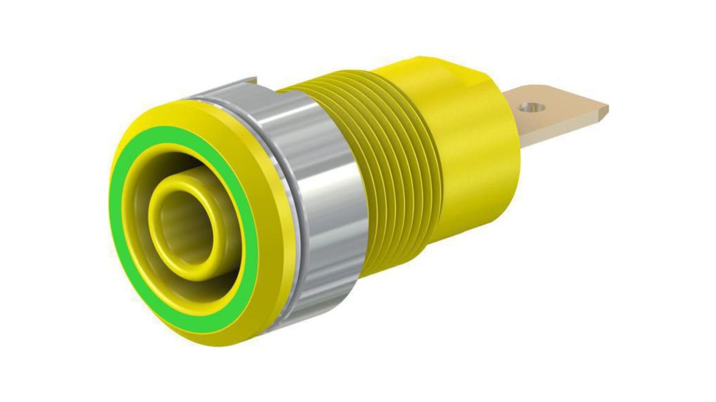 Staubli Green/Yellow Socket Banana Socket, 4 mm Connector, Screw Termination, 32A, 1kV, Gold Plating