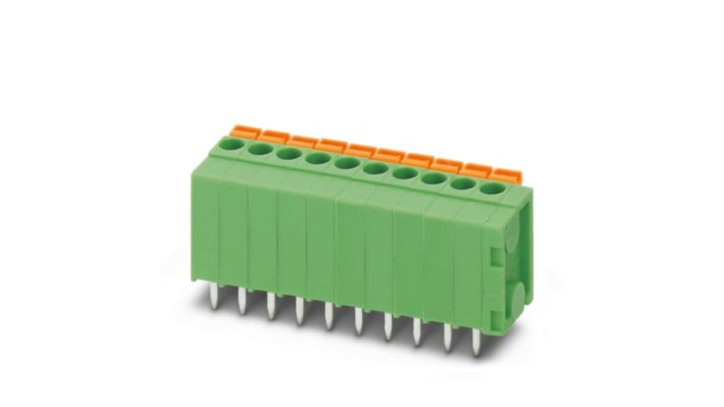 Phoenix Contact PCB Terminal Block, 4-Contact, 3.81mm Pitch, Wave Soldering, 1-Row, Push In Spring Termination