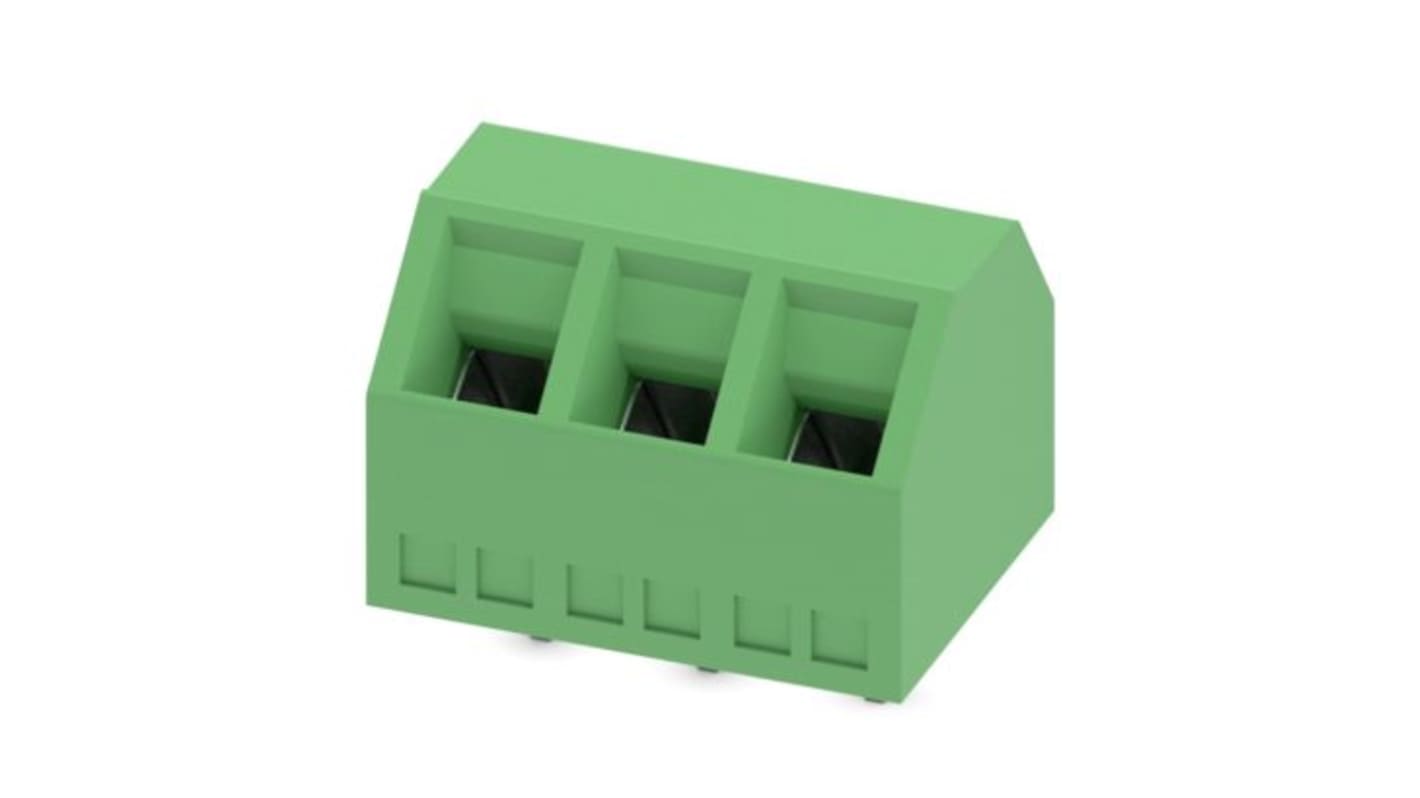 Phoenix Contact PCB Terminal Block, 3-Contact, 5mm Pitch, Wave Soldering, 1-Row, Plug In, Screw Termination