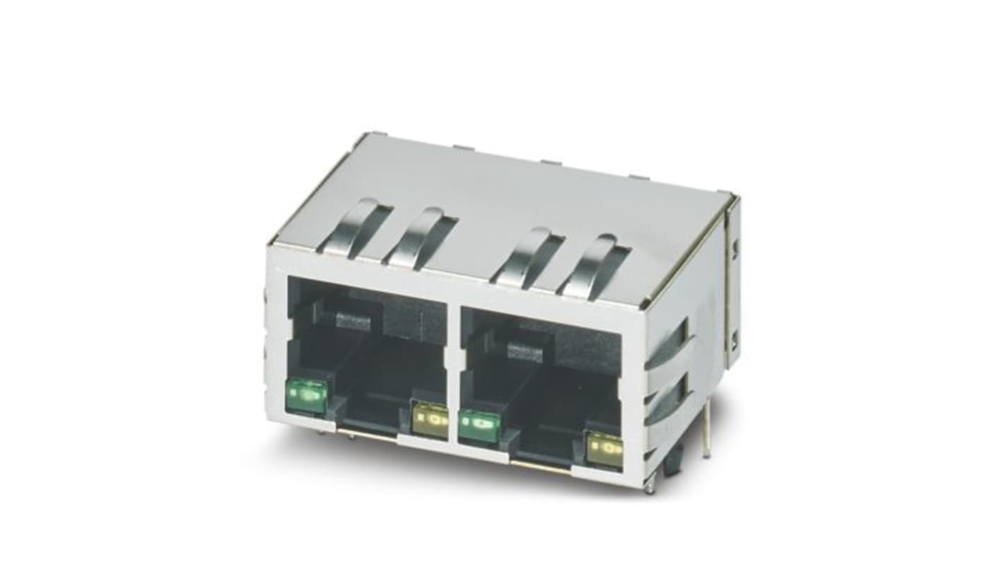 Phoenix Contact Female RJ45 Connector, PCB Mount, Through Hole Straight 2 Port 8 -Way