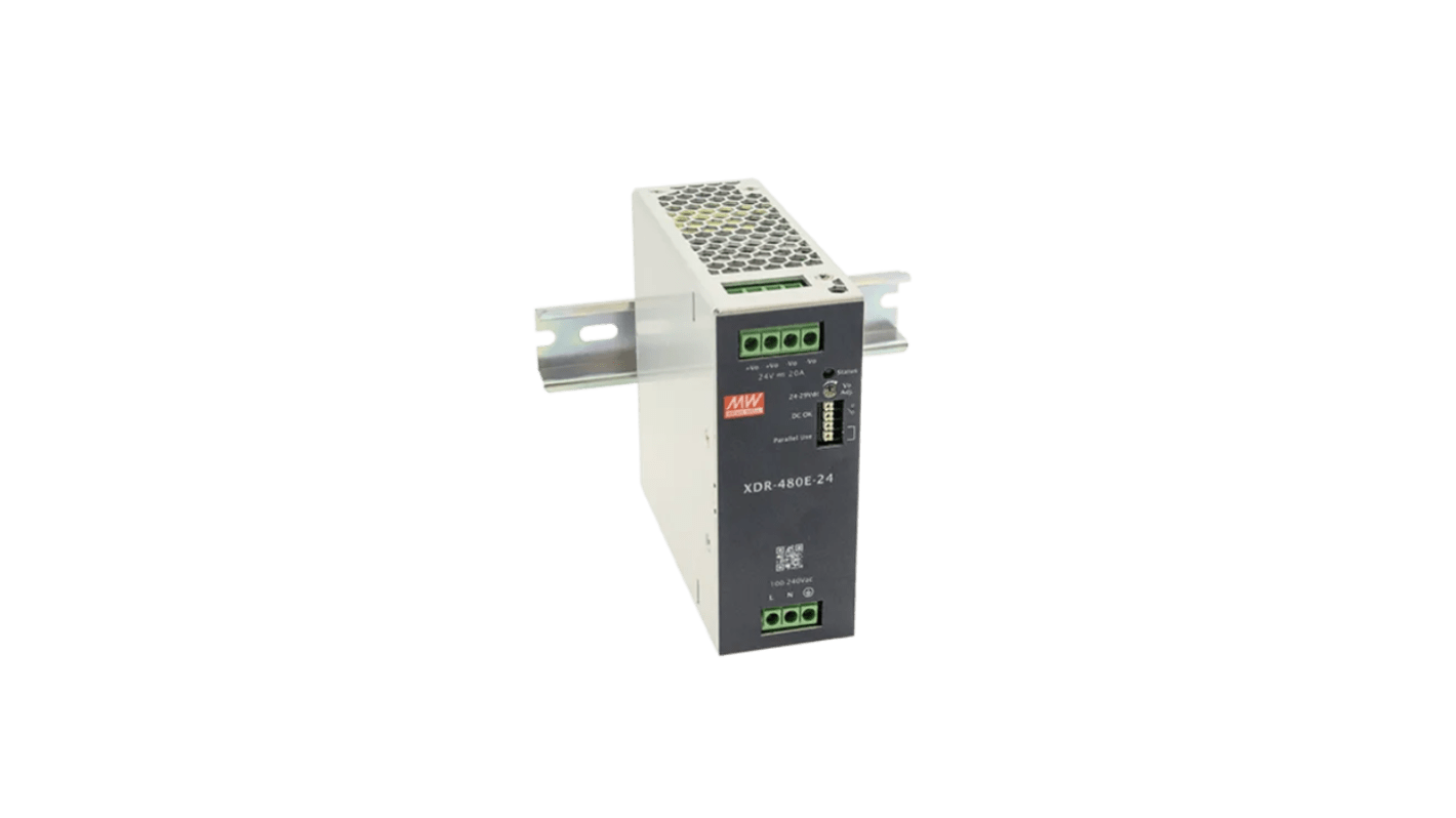MEAN WELL XDR-480E DIN Rail Power Supply, 85 To 264V ac ac, dc Input, 48V dc Output, 10A Output, 480W