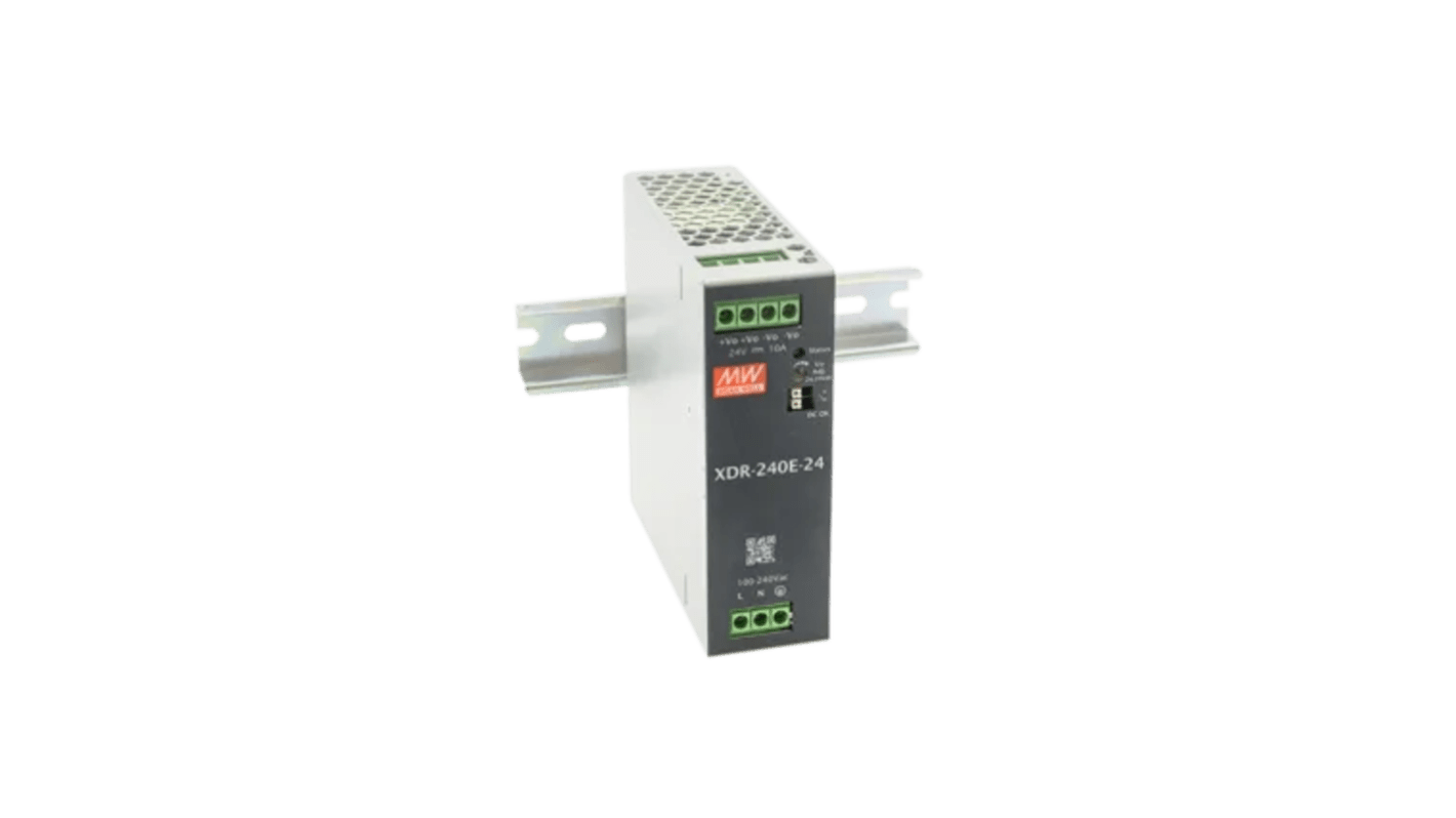 MEAN WELL XDR-240E DIN Rail Power Supply, 85 To 264V ac ac, dc Input, 24V dc Output, 10A Output, 240W