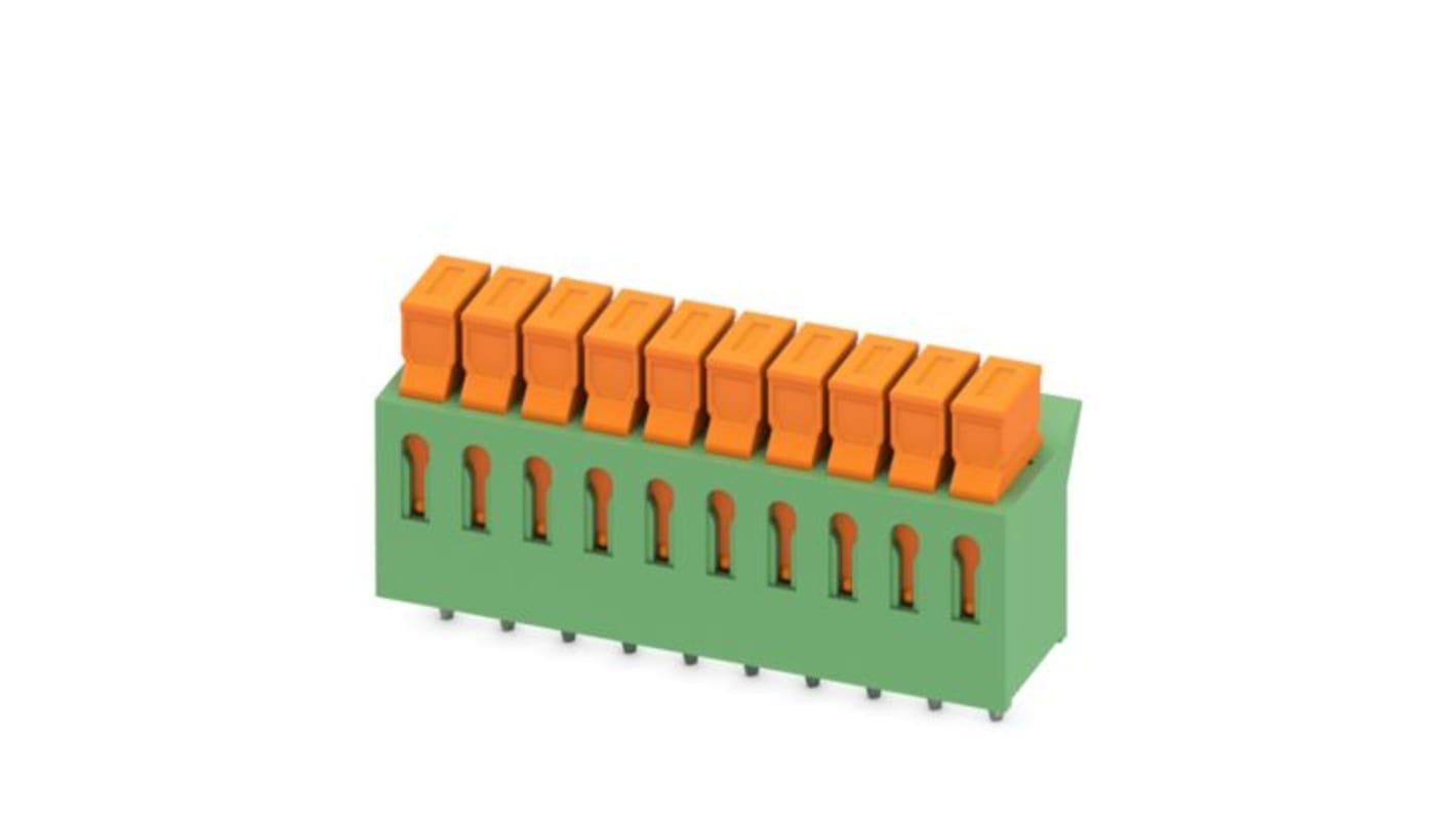 Phoenix Contact PCB Terminal Block, 10-Contact, 3.81mm Pitch, Wave Soldering, 1-Row, PC Terminal Termination