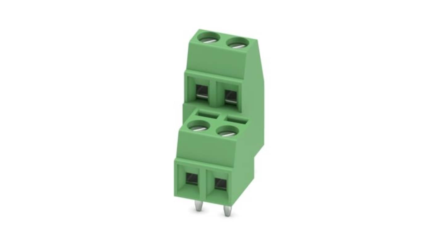 Phoenix Contact PCB Terminal Block, 2-Contact, 3.81mm Pitch, Wave Soldering, 2-Row, Plug In, Screw Termination