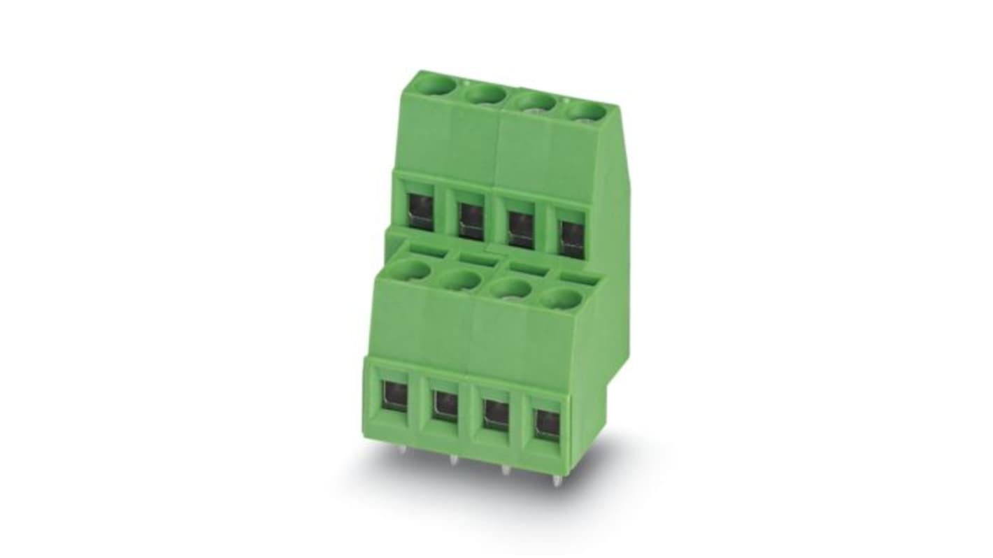 Phoenix Contact PCB Terminal Block, 2-Contact, 5mm Pitch, Wave Soldering, 2-Row, Plug In, Screw Termination
