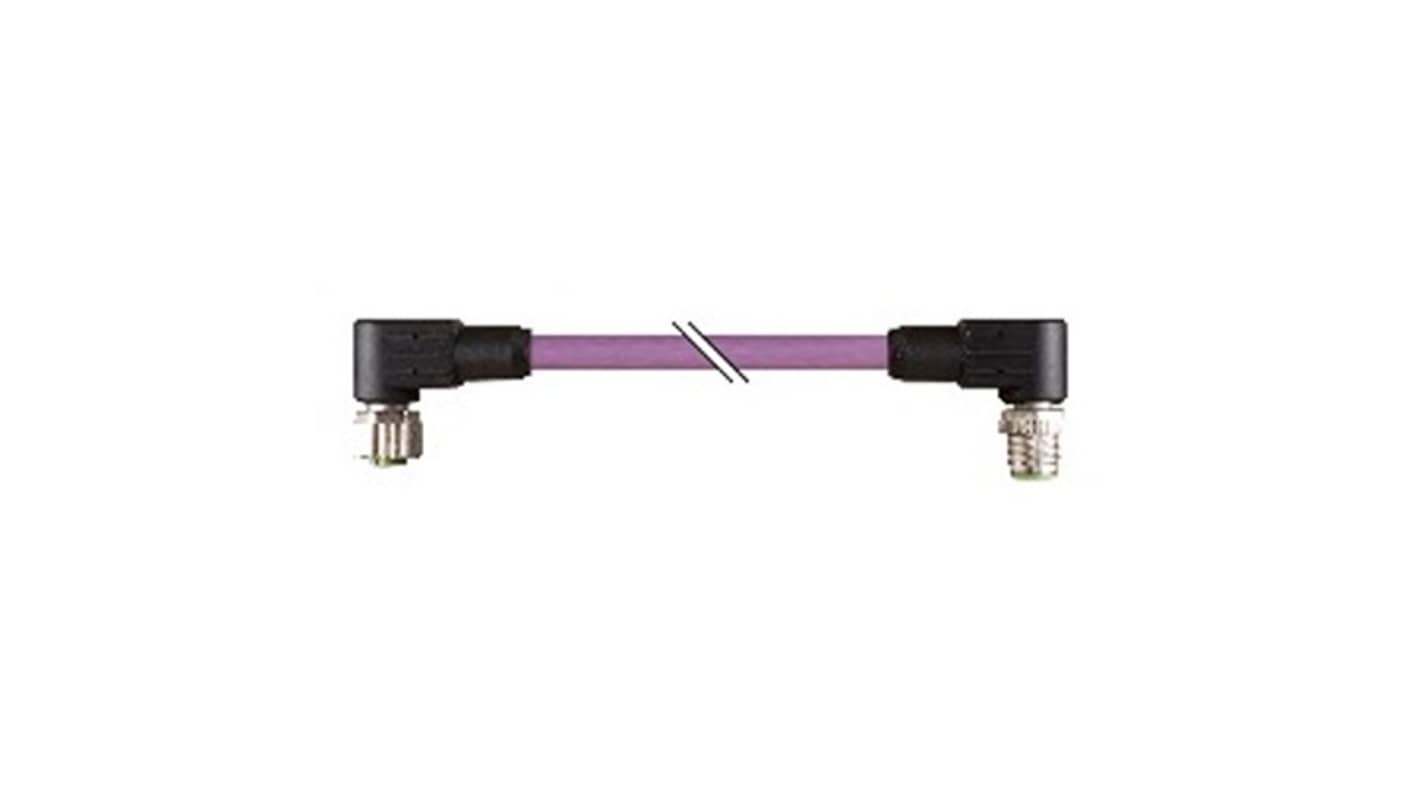 B&R Right Angle Male 4 way M12 to Right Angle Female 4 way 4 Pin Terminal Plug Actuator/Sensor Cable, 250mm