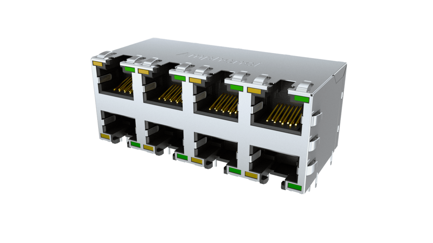 Amphenol Communications Solutions RJE1R Series Series Female Ethernet Connector, Through Hole, Cat6 Right Angle 8 Port