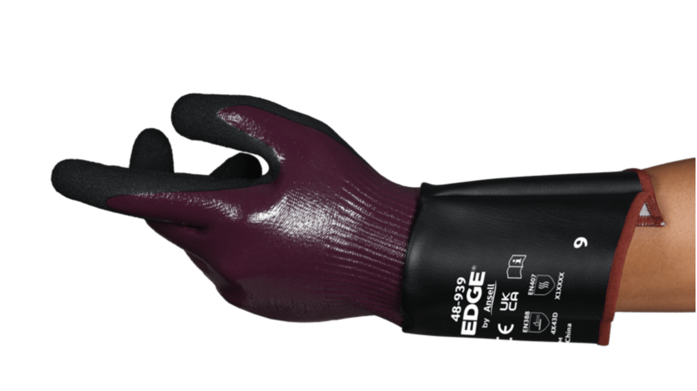 Ansell EDGE 48939 Black HPPE, Polyester Cut Resistant Work Gloves, Size 10, Nitrile Coating