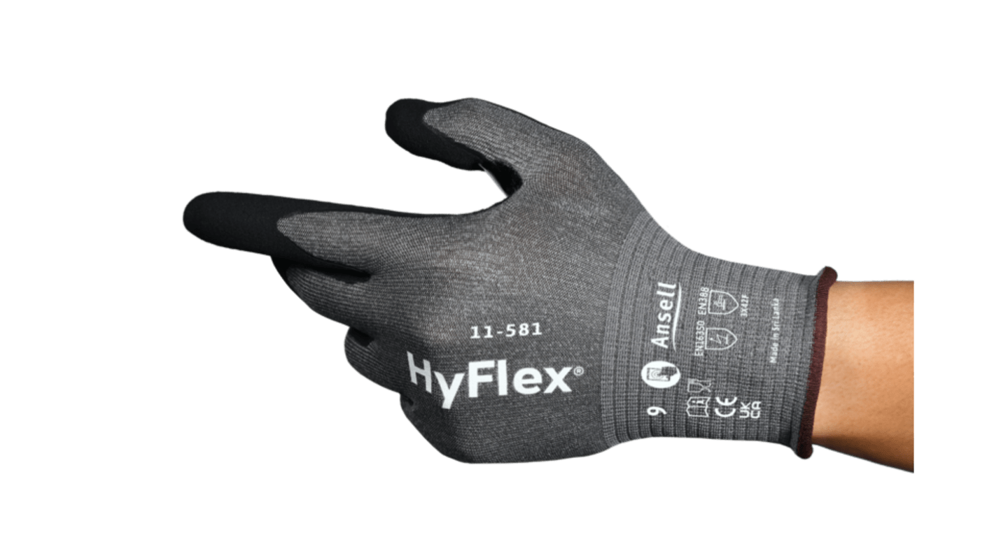 Ansell HyFlex 11581 Black HPPE, Nylon, Spandex Cut Resistant Work Gloves, Size 11, Nitrile Coating