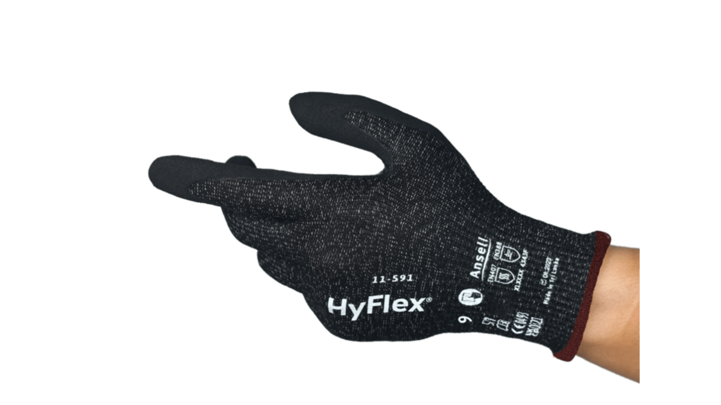 Ansell HyFlex 11591 Black HPPE, Nylon, Spandex Cut Resistant Work Gloves, Size 12, Nitrile Coating