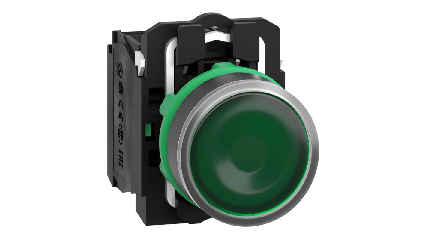 Schneider Electric 带灯按钮, Φ22.5mm开孔, 常开操作, 绿色, 绿色LED, 单极单掷, IP66, IP67, IP69, IP69K, Harmony XB5系列
