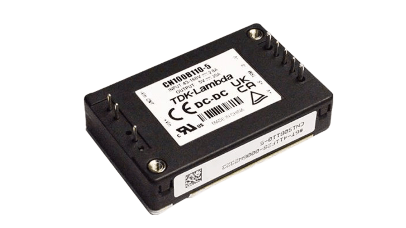 TDK-Lambda CN B110 DC-DC Converter, 12V dc/ 8.4A Output, 43 To 160 V dc Input, 100.8W, Through Hole, +100°C Max Temp