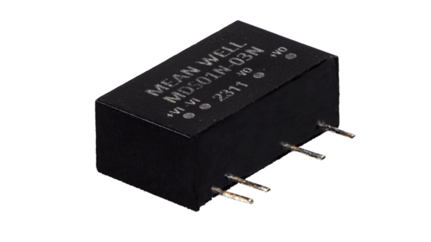 MEAN WELL MDS01L DC-DC Converter, 15V dc/ 20 → 200mA Output, 4.5 → 5.5 V dc Input, 1W, Through Hole,