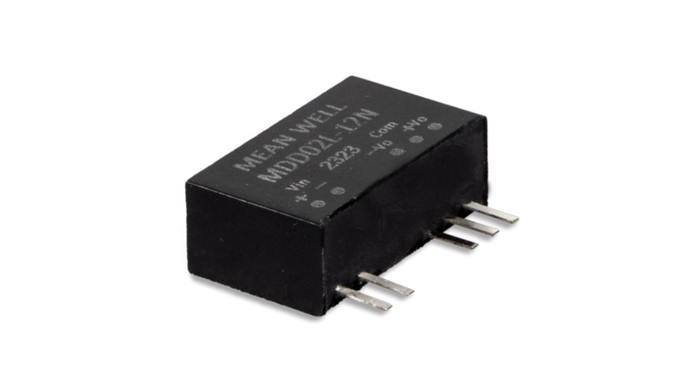 MEAN WELL MDD02L DC-DC Converter, 5V dc/ 7 → 67mA Output, 4 → 5.5 V dc Input, 2W, Through Hole, +95°C Max