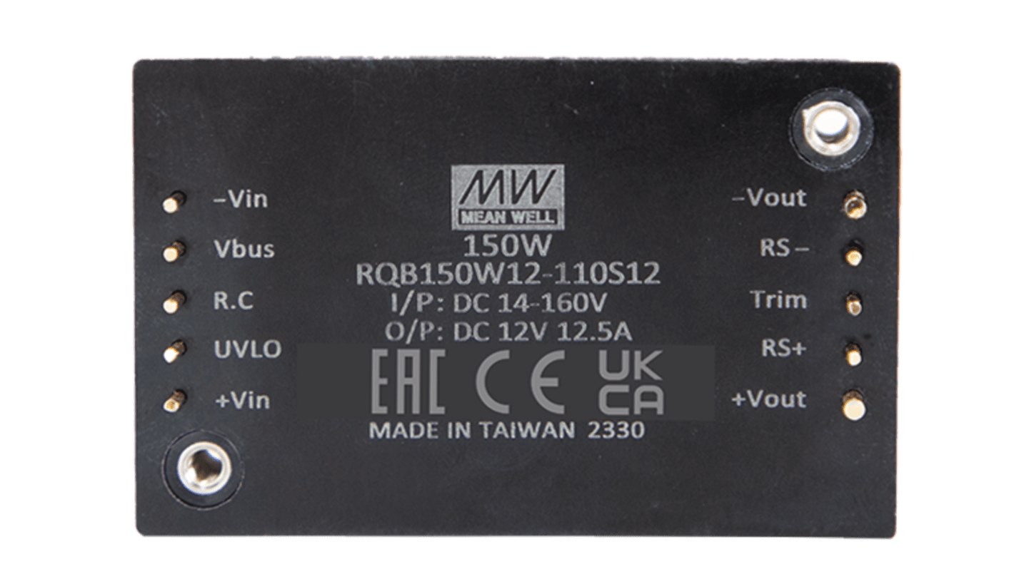 MEAN WELL RQB150W12 DC-DC Converter, 24V dc/ 0 → 2000mA Output, 14 → 160 V dc Input, 150W, +85°C Max Temp