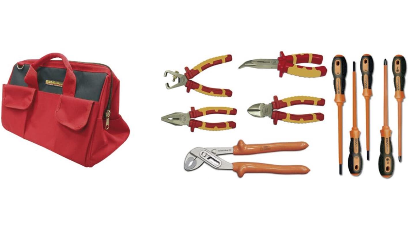 Ega-Master 10 Piece Electrician Set Tool Kit with Bag, VDE Approved