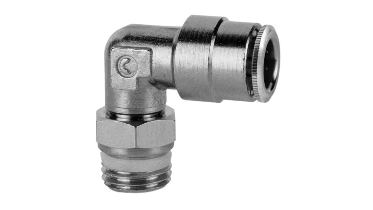 Camozzi S6000 Series Elbow Fitting, Push In 8 mm to G 3/8 Male, Threaded-to-Tube Connection Style, S6520 8-3/8