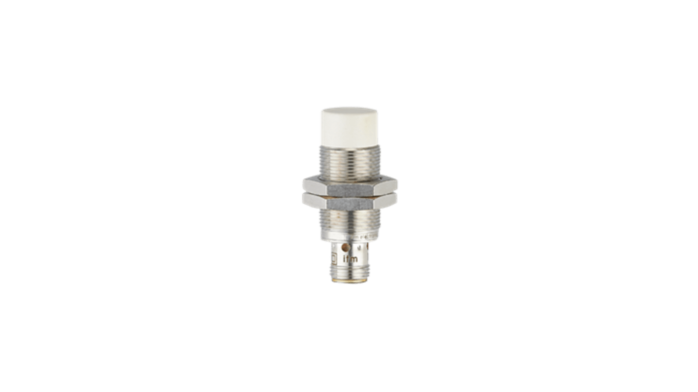 ifm electronic Inductive Threaded Barrel Inductive Proximity Sensor, M18, 12 mm Detection, PNP NO, 10 → 30 V dc