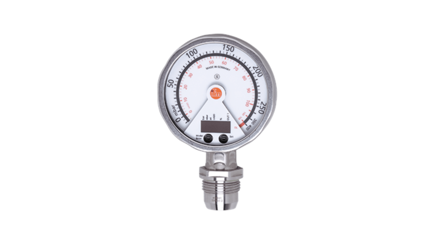 ifm electronic PG Series Pressure Sensor, -0.0124bar Min, 0.25bar Max, Analogue Output, Relative Reading