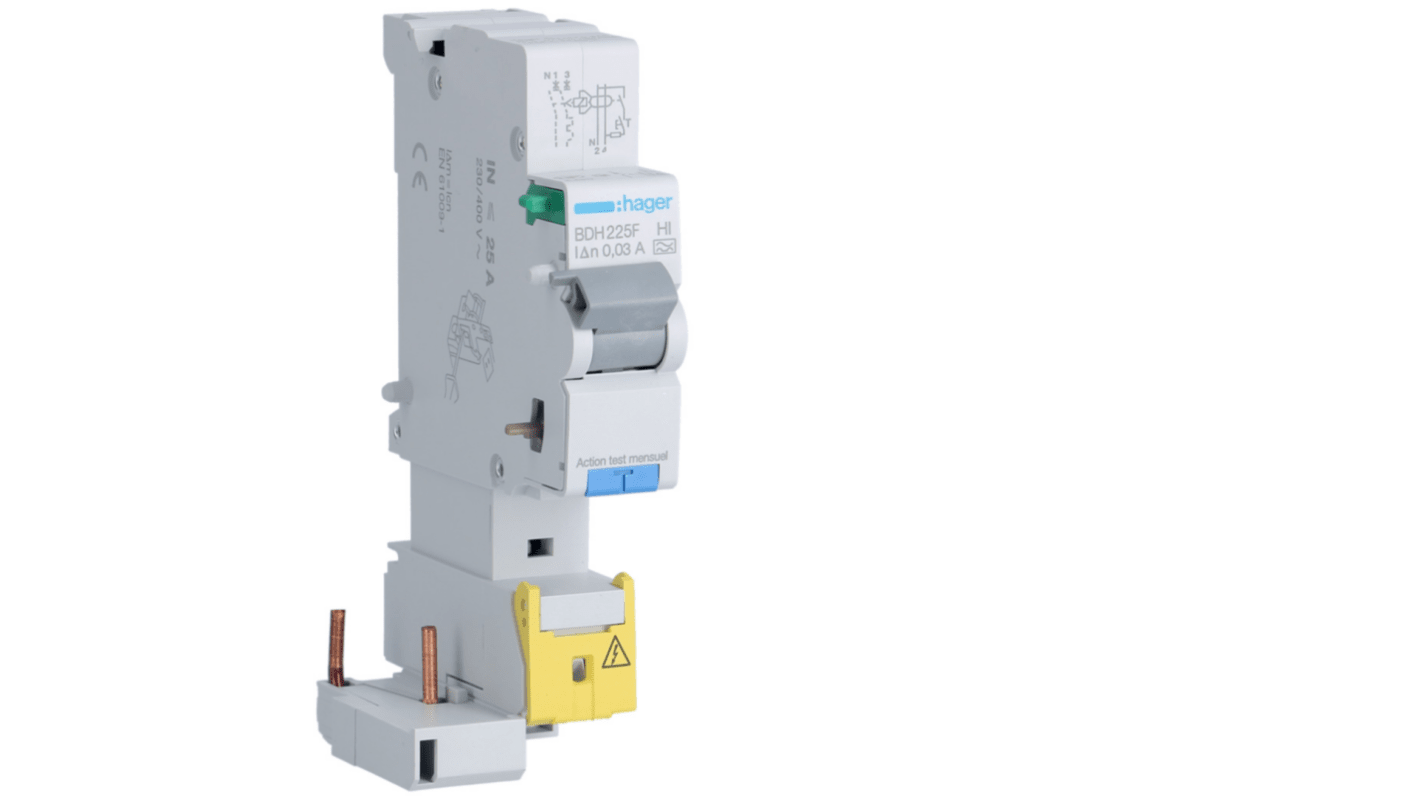 Hager BDH Series RCCB, 25A, 1P+N Pole, 30mA, Type A-HI