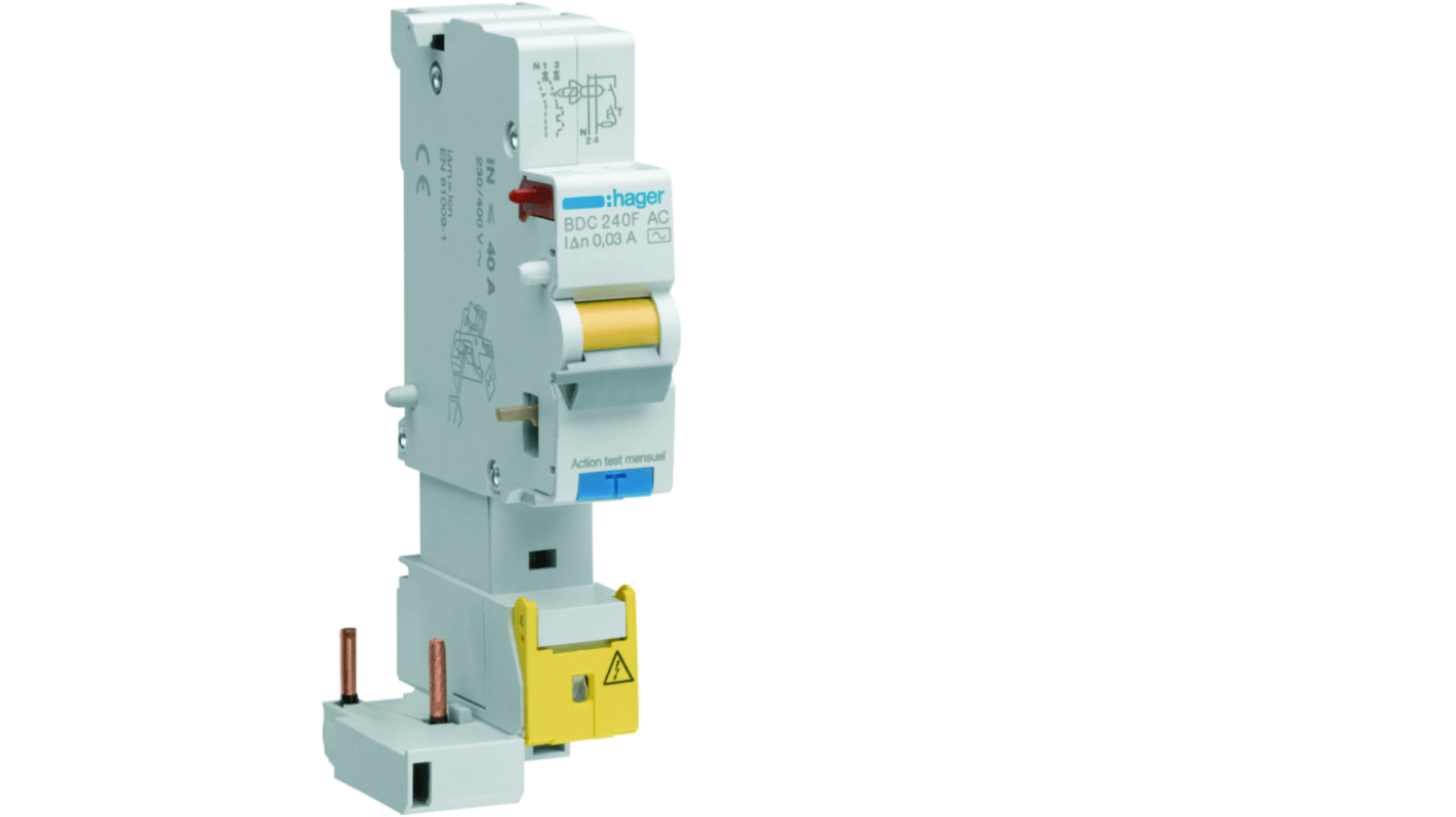 Hager BFH Series RCCB, 40A, 1P+N Pole, 300mA, Type A-HI