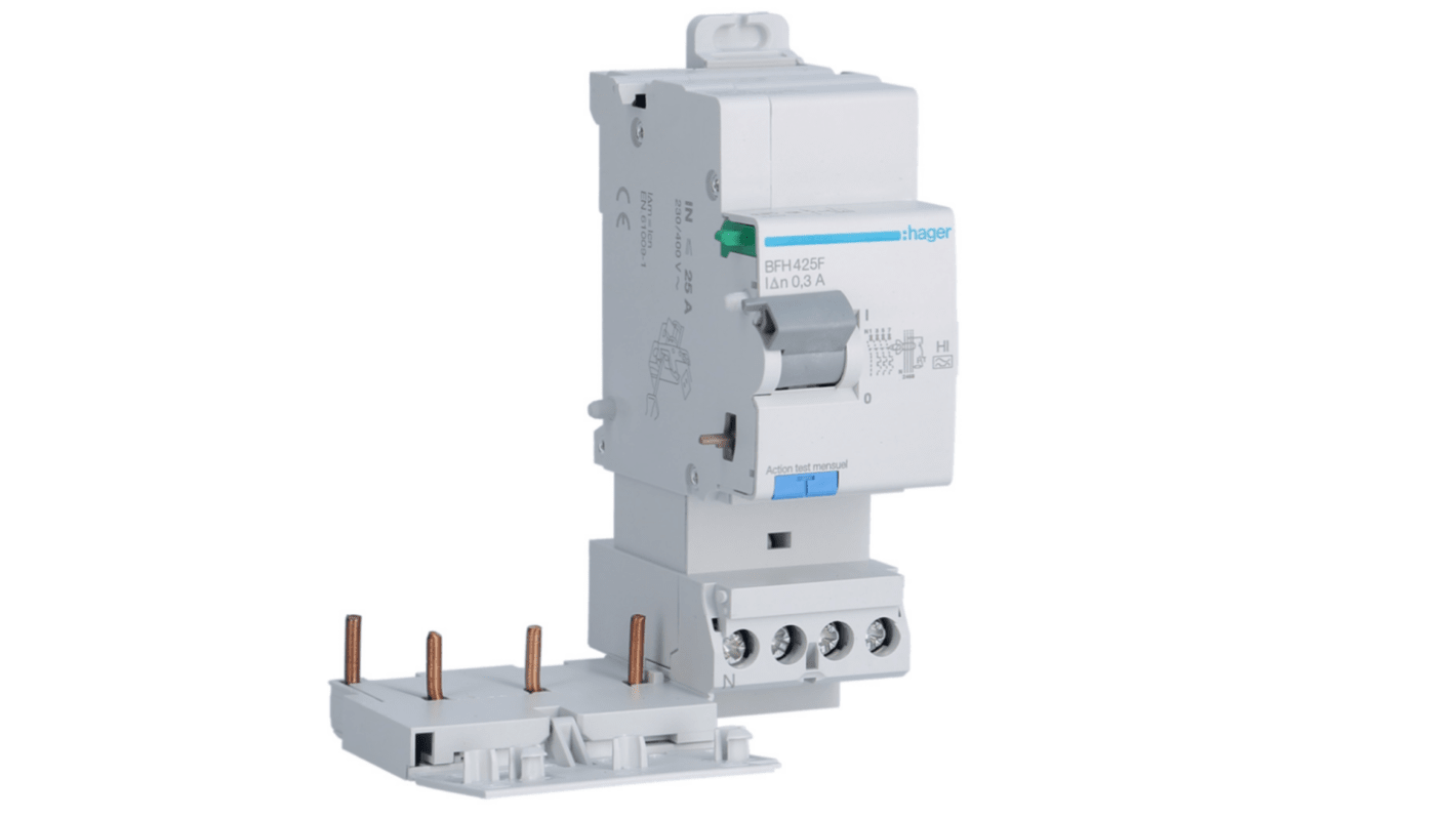 Hager BFH Series RCCB, 25A, 3 Pole, 300mA, Type A-HI