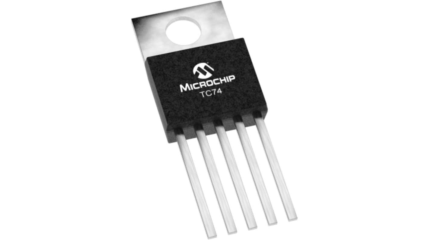Microchip TC74 Series Temperature Sensor, Current, Voltage Output, Surface Mount, I2C, SMBus, ±2°C, 5 Pins