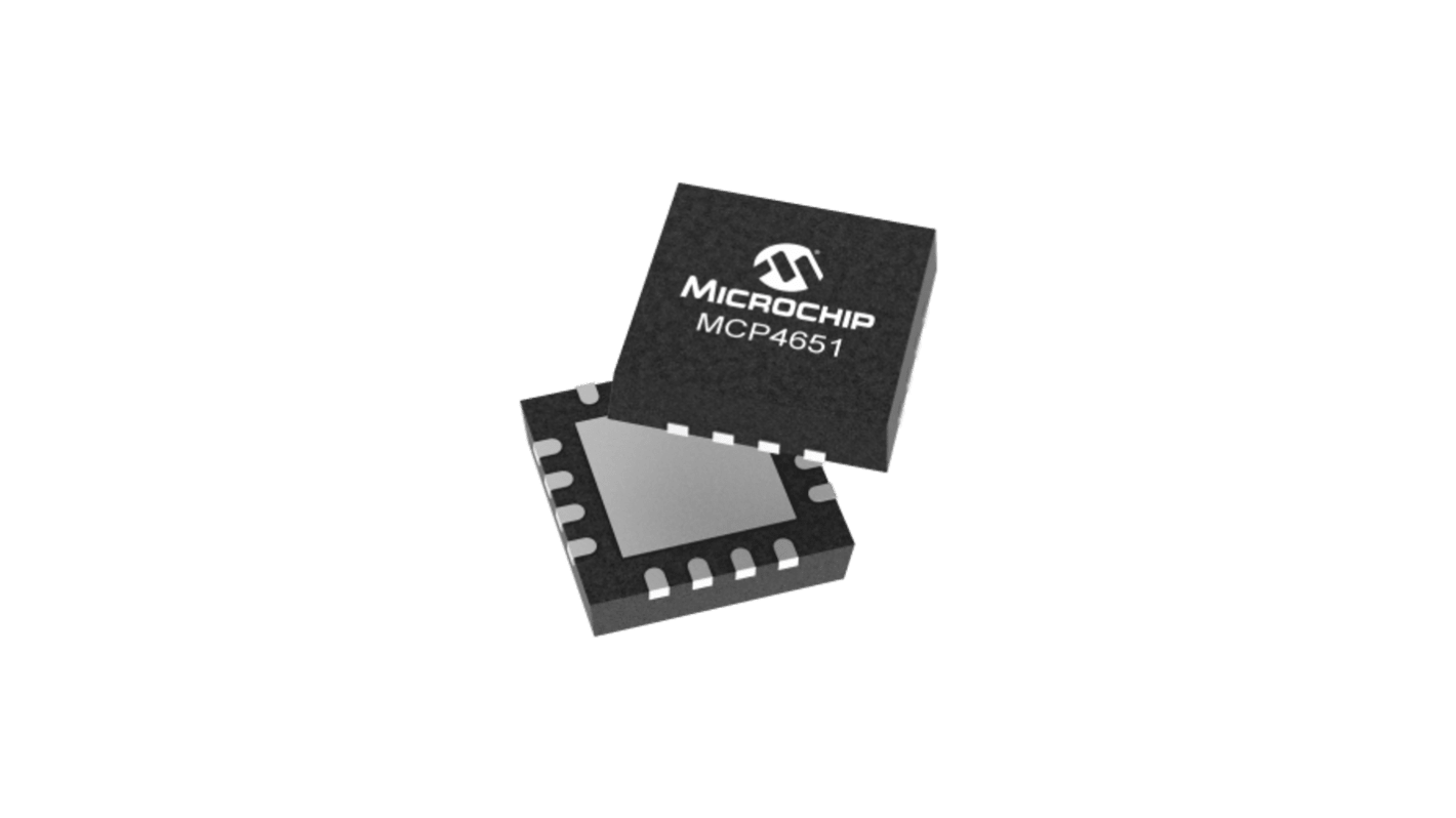 MCP4651T-104E/ML, Digital Potentiometer 100kΩ 8-Position 2-Channel I2C 16 Pin, VQFN