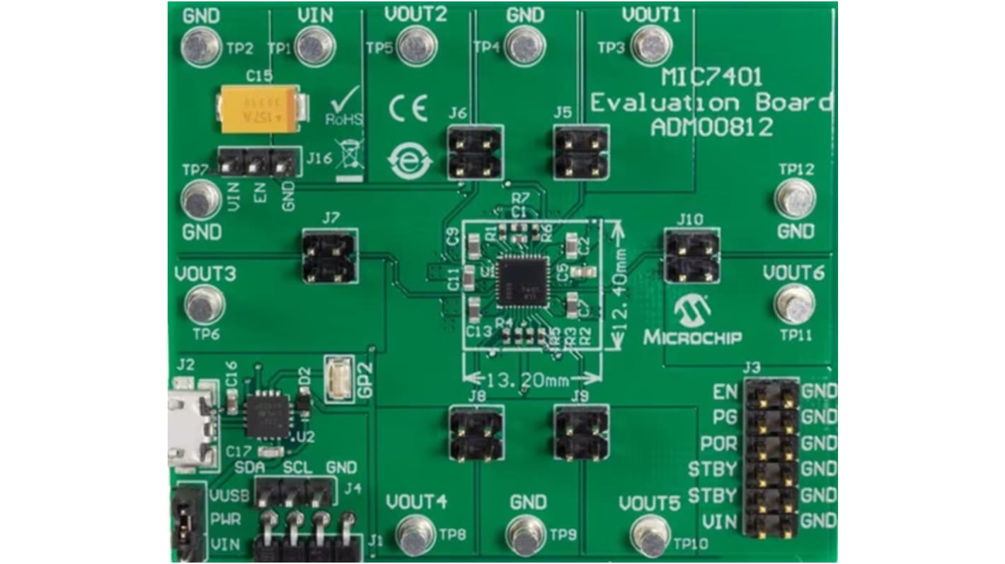 Microchip ADM00812, MIC7401 5 BUCK 1 BOOST PROGR REG EVAL BD Development Kit Development Module for MIC7401 Power