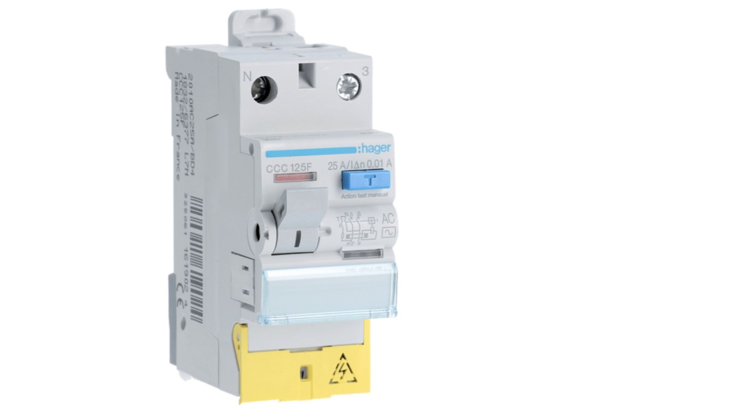 Hager CCC RCD, 25A, 2 Pole, 10mA, Type AC, 230V