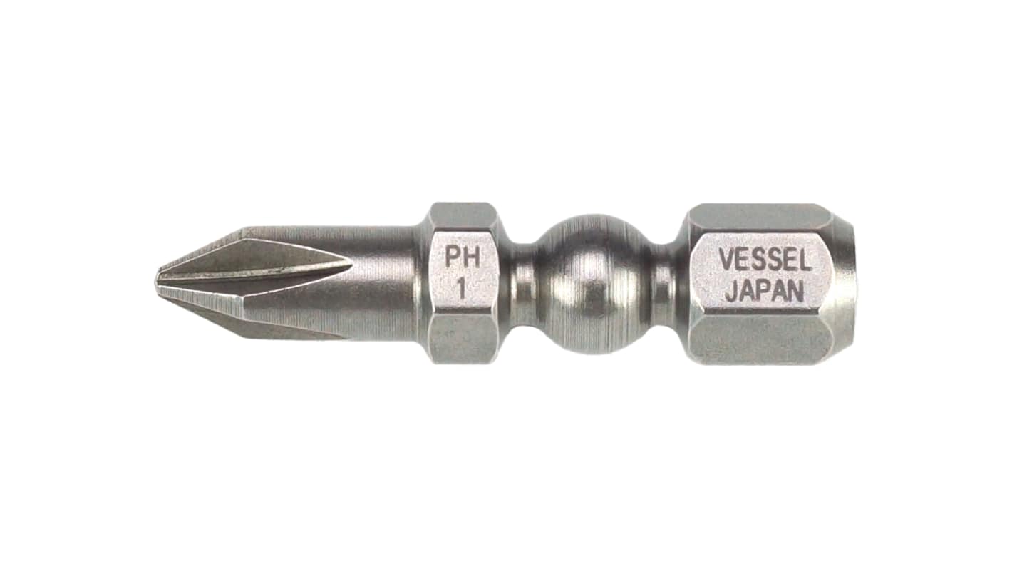Vessel Phillips Screwdriver Bit, 30 mm Tip, 1/4 in Drive, Hex Drive, 30 mm Overall