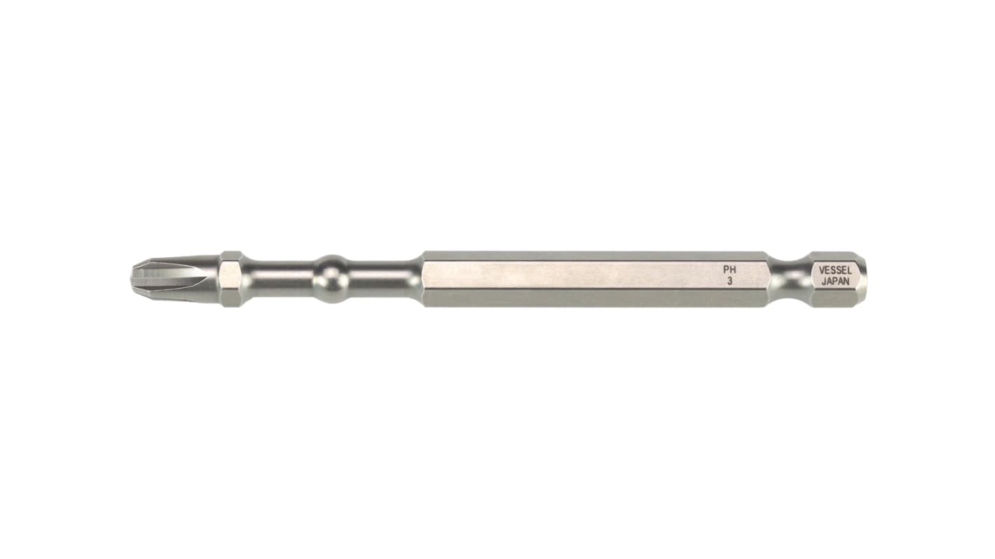 Vessel Phillips Screwdriver Bit, 90 mm Tip, 1/4 in Drive, Hex Drive, 90 mm Overall