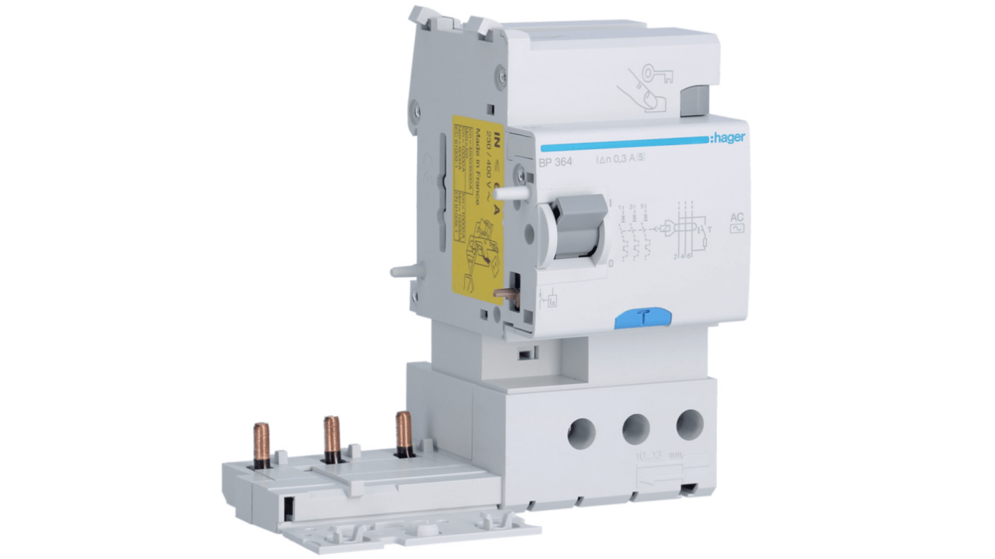 Hager BF RCCB, 63A, 3P Pole, 300mA, Type AC