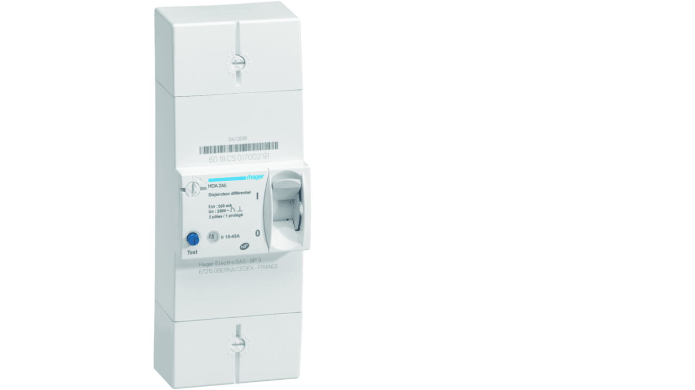 Hager Thermal Circuit Breaker - HAD 2P Pole Fixed, 45A Current Rating