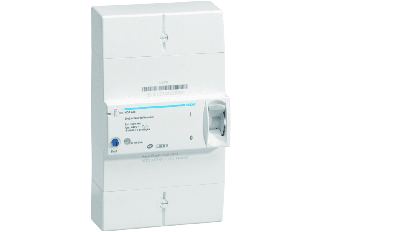 Hager Thermal Circuit Breaker - HAD 4P Pole Fixed, 30A Current Rating